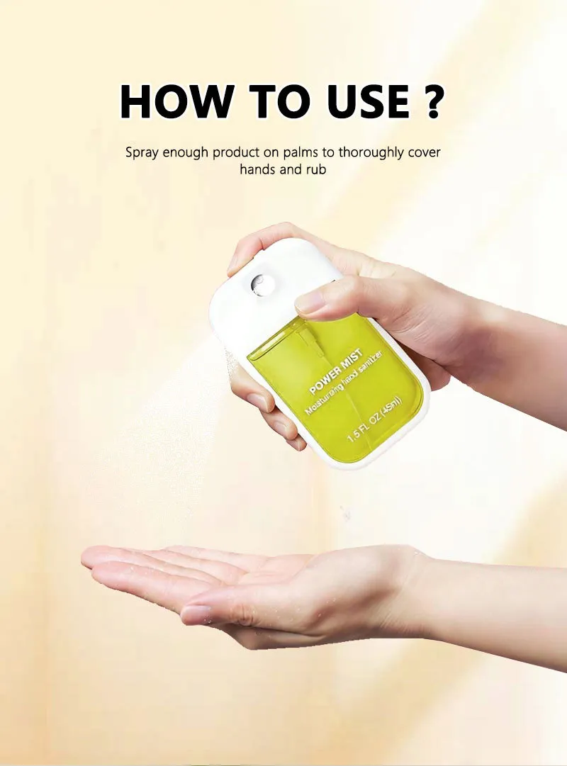 Spraying POWER MIST onto hands