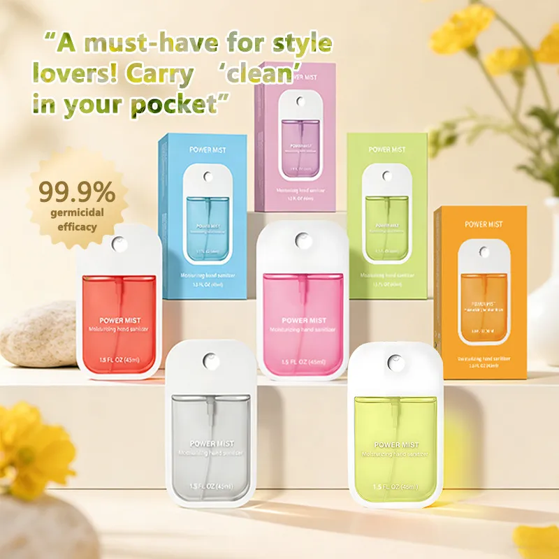 POWER MIST bottles and boxes in a range of colors